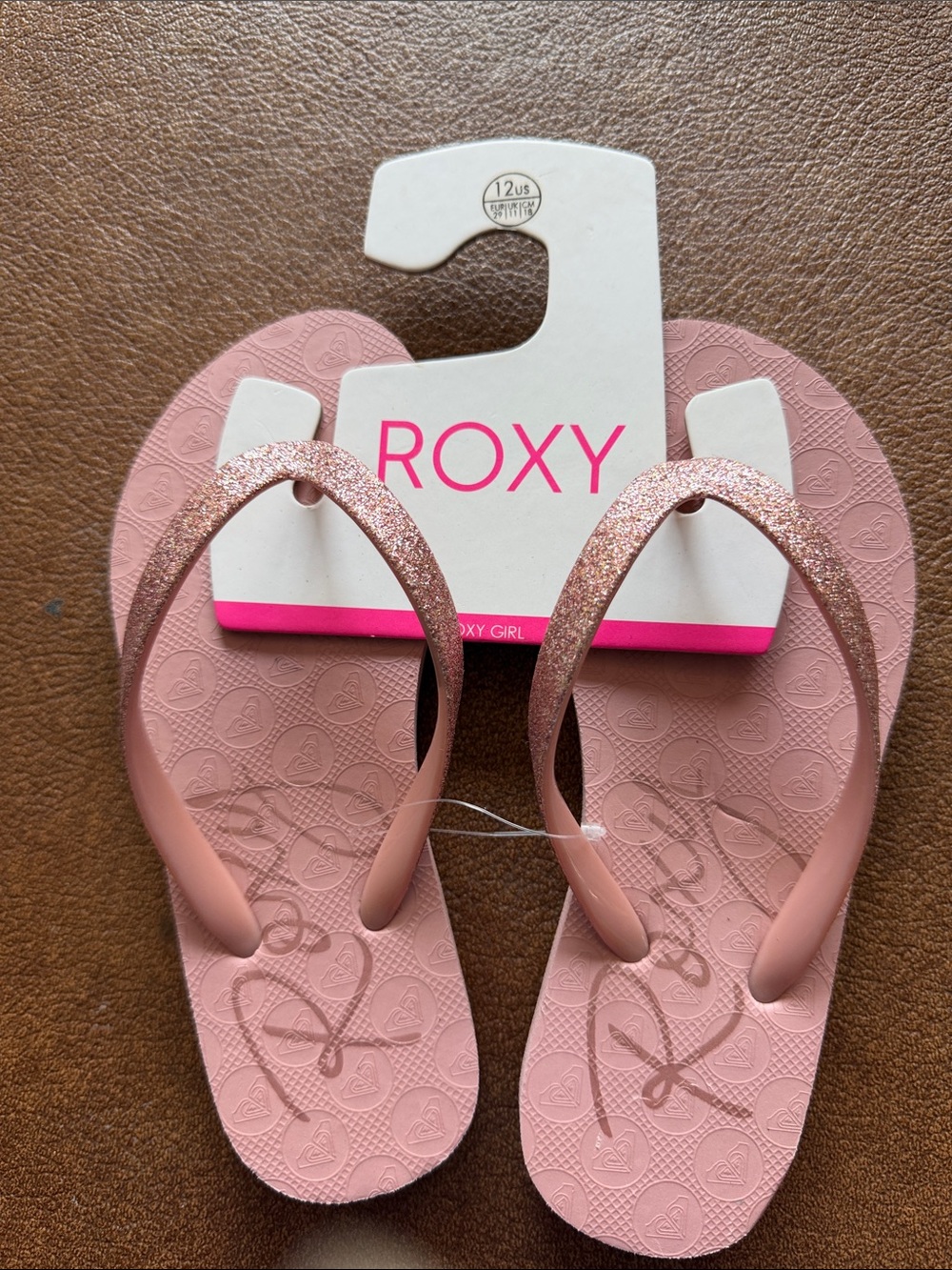 Roxy Girls Pink Glitter Strap Flip Flops